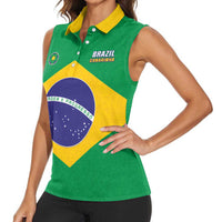 Custom Brazil Football Women Sleeveless Polo Shirt Flag Style