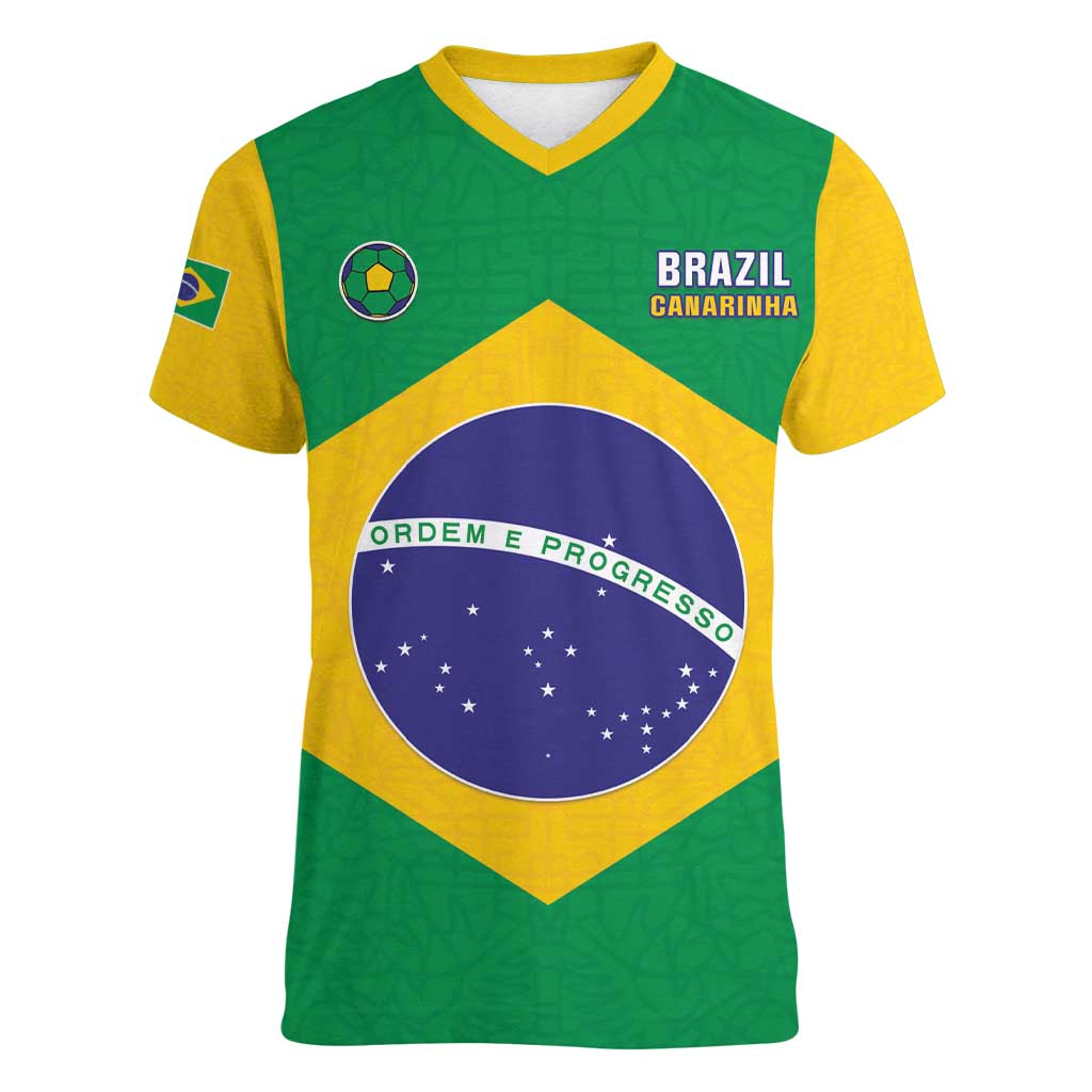 Custom Brazil Football Women V-Neck T-Shirt Flag Style