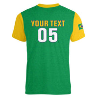 Custom Brazil Football Women V-Neck T-Shirt Flag Style