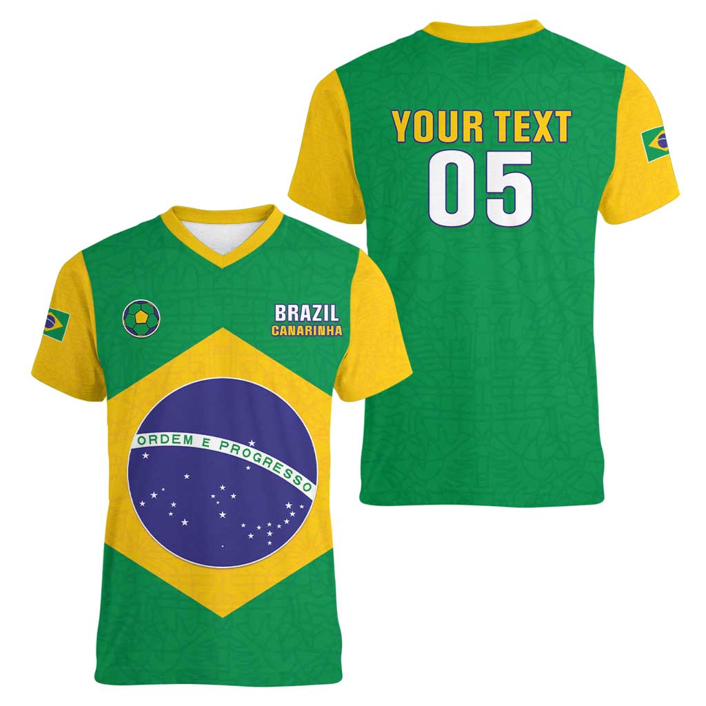 Custom Brazil Football Women V-Neck T-Shirt Flag Style