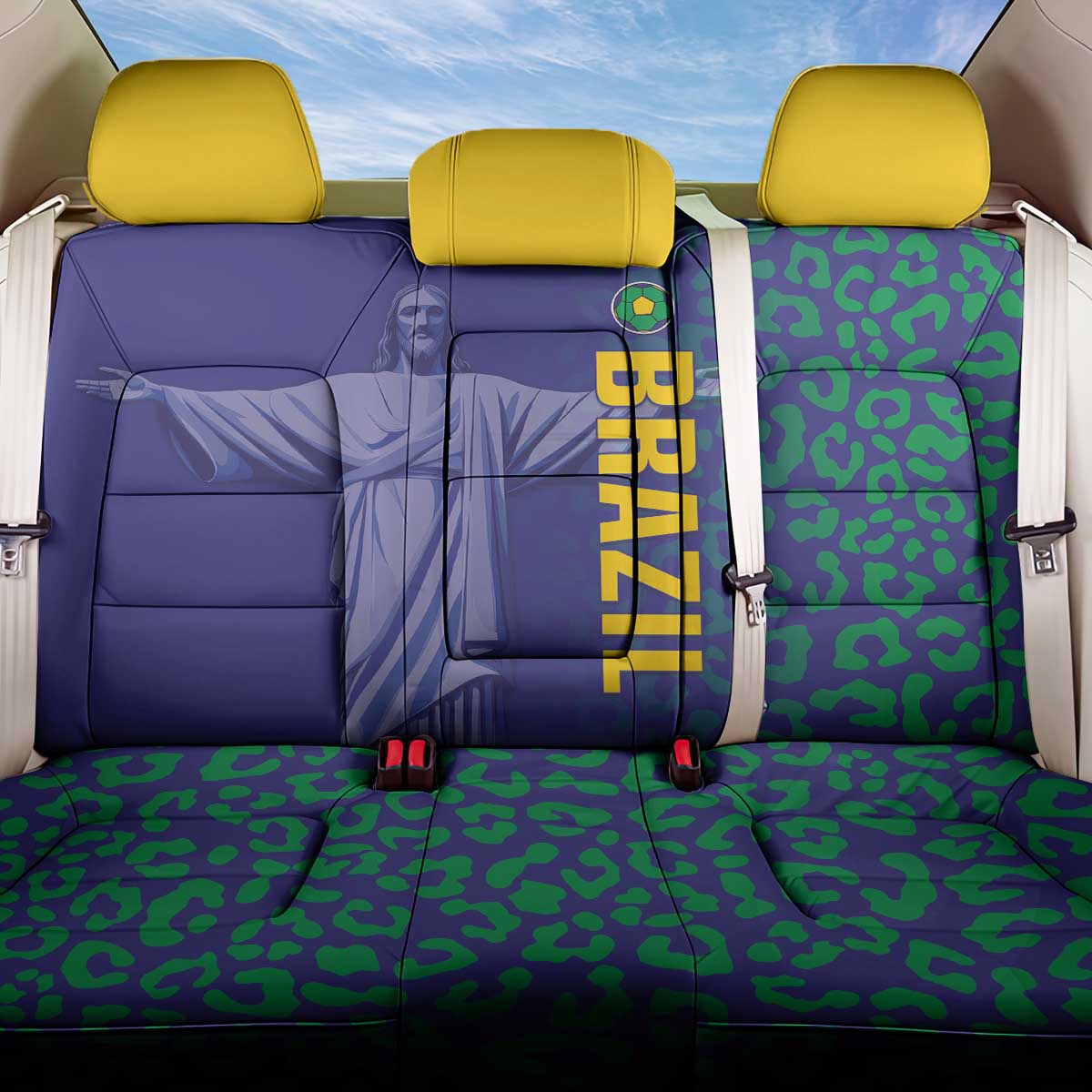 Brazil Football Back Car Seat Cover With Leopard Pattern