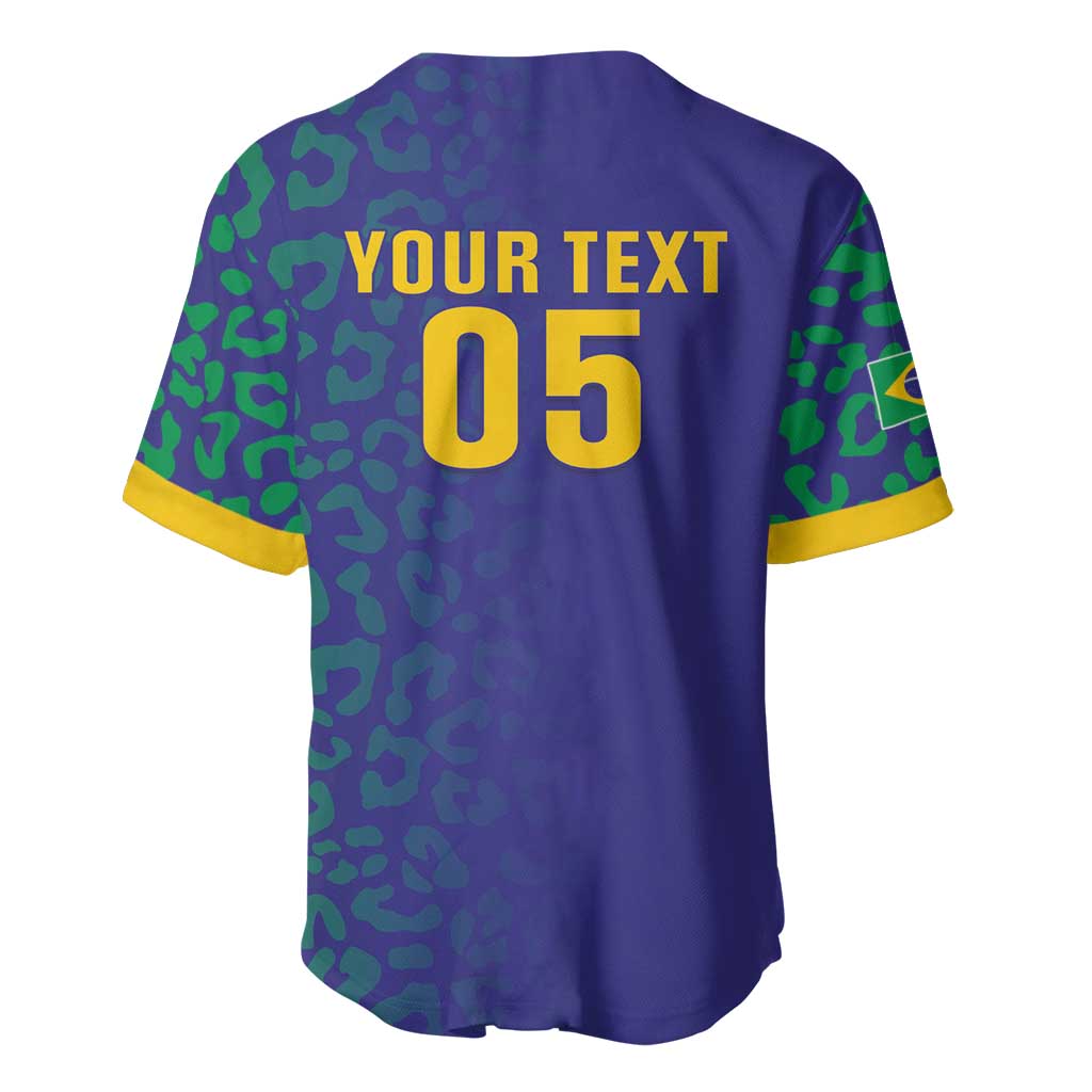 Custom Brazil Football Baseball Jersey With Leopard Pattern