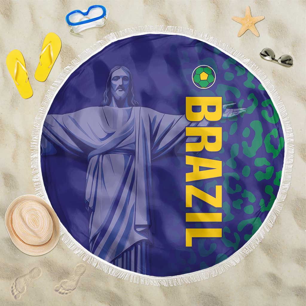 Brazil Football Beach Blanket With Leopard Pattern