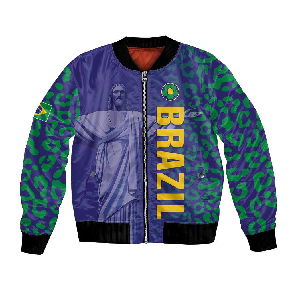 Custom Brazil Football Bomber Jacket With Leopard Pattern