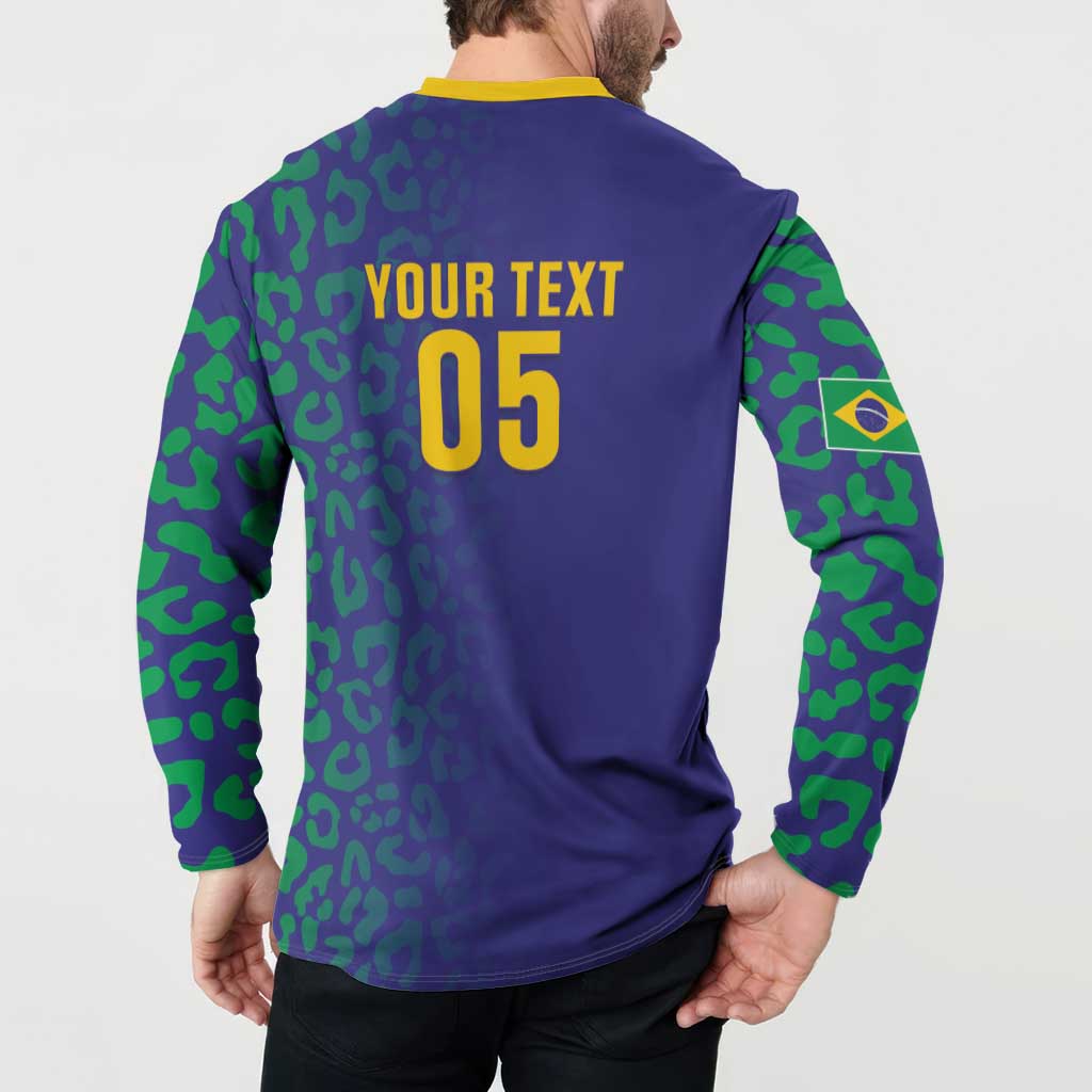 Custom Brazil Football Button Sweatshirt With Leopard Pattern