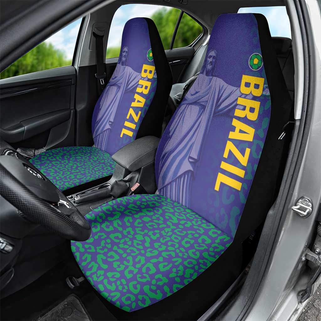 Brazil Football Car Seat Cover With Leopard Pattern