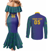 Custom Brazil Football Couples Matching Mermaid Dress and Long Sleeve Button Shirt With Leopard Pattern
