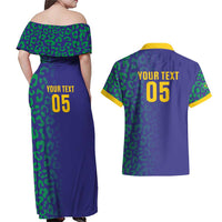Custom Brazil Football Couples Matching Off Shoulder Maxi Dress and Hawaiian Shirt With Leopard Pattern