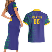 Custom Brazil Football Couples Matching Short Sleeve Bodycon Dress and Hawaiian Shirt With Leopard Pattern