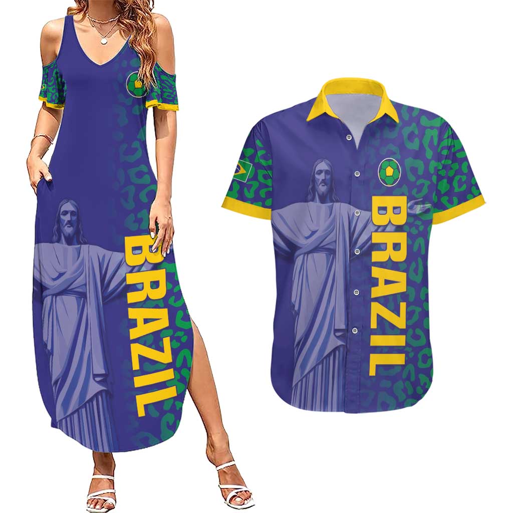 Custom Brazil Football Couples Matching Summer Maxi Dress and Hawaiian Shirt With Leopard Pattern