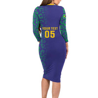 Custom Brazil Football Family Matching Long Sleeve Bodycon Dress and Hawaiian Shirt With Leopard Pattern