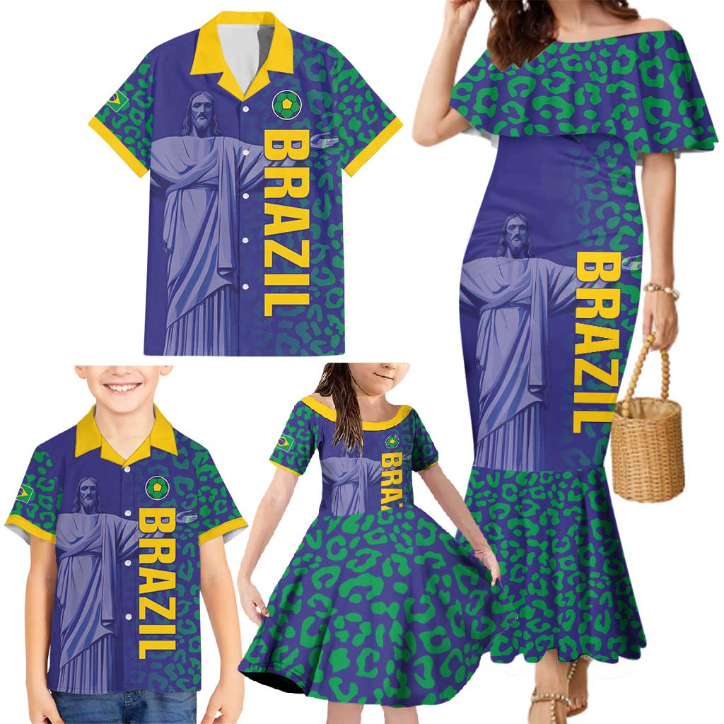 Custom Brazil Football Family Matching Mermaid Dress and Hawaiian Shirt With Leopard Pattern