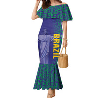Custom Brazil Football Family Matching Mermaid Dress and Hawaiian Shirt With Leopard Pattern