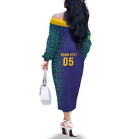 Custom Brazil Football Family Matching Off The Shoulder Long Sleeve Dress and Hawaiian Shirt With Leopard Pattern