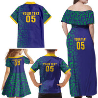 Custom Brazil Football Family Matching Off Shoulder Maxi Dress and Hawaiian Shirt With Leopard Pattern