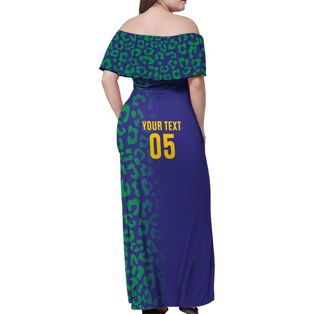 Custom Brazil Football Family Matching Off Shoulder Maxi Dress and Hawaiian Shirt With Leopard Pattern