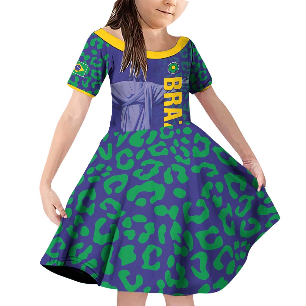 Custom Brazil Football Family Matching Off Shoulder Short Dress and Hawaiian Shirt With Leopard Pattern
