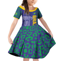 Custom Brazil Football Family Matching Off Shoulder Short Dress and Hawaiian Shirt With Leopard Pattern