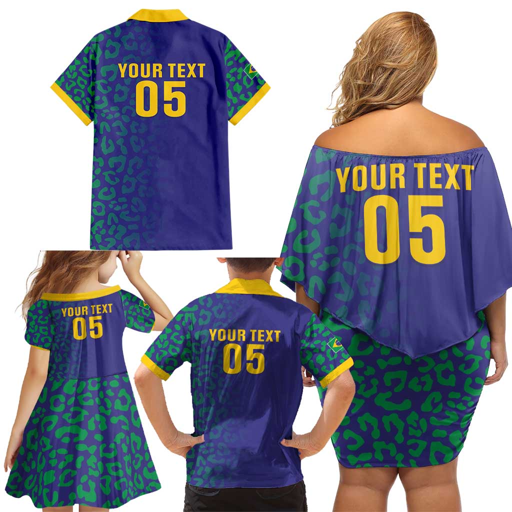 Custom Brazil Football Family Matching Off Shoulder Short Dress and Hawaiian Shirt With Leopard Pattern