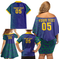 Custom Brazil Football Family Matching Off Shoulder Short Dress and Hawaiian Shirt With Leopard Pattern