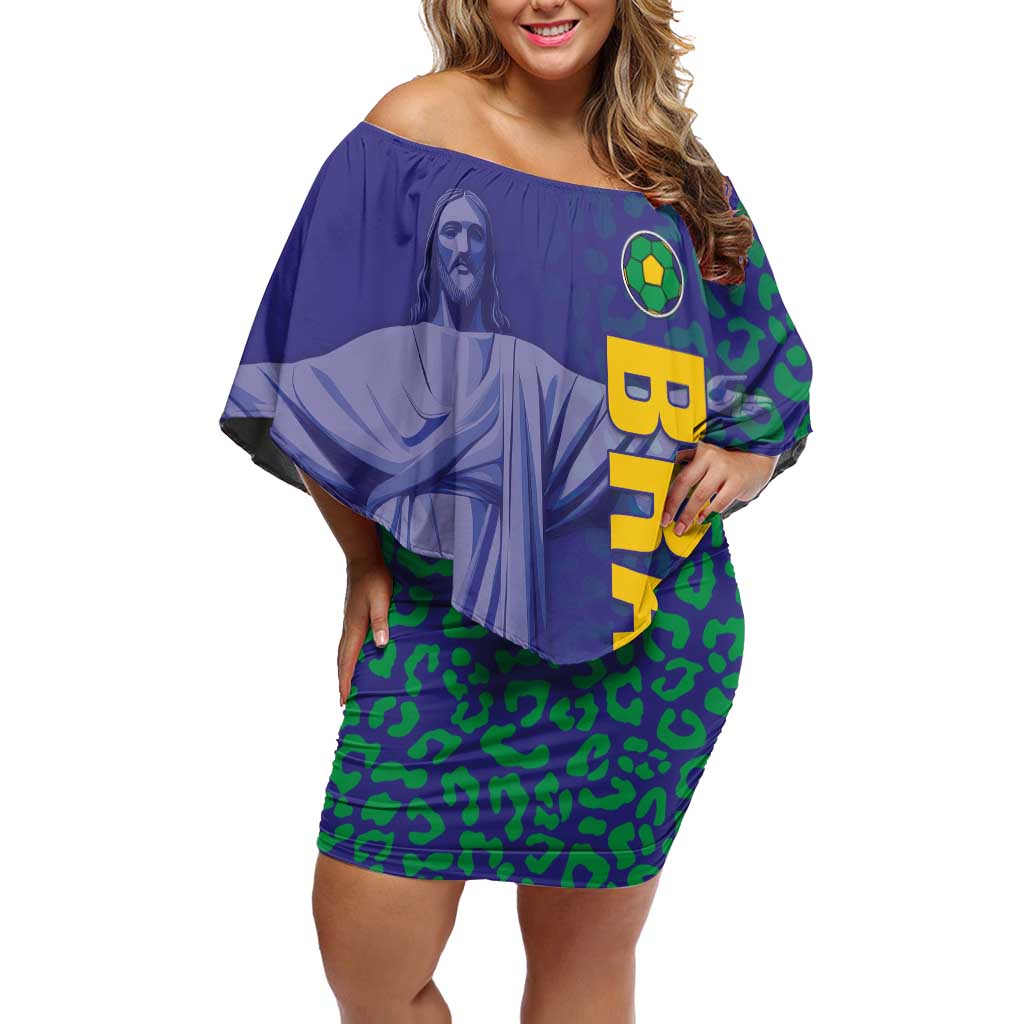 Custom Brazil Football Family Matching Off Shoulder Short Dress and Hawaiian Shirt With Leopard Pattern