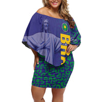 Custom Brazil Football Family Matching Off Shoulder Short Dress and Hawaiian Shirt With Leopard Pattern