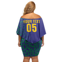 Custom Brazil Football Family Matching Off Shoulder Short Dress and Hawaiian Shirt With Leopard Pattern