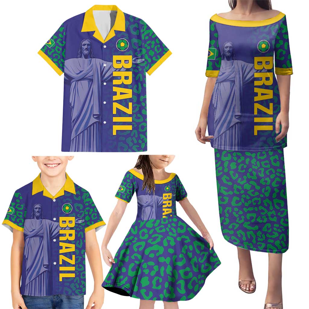 Custom Brazil Football Family Matching Puletasi and Hawaiian Shirt With Leopard Pattern