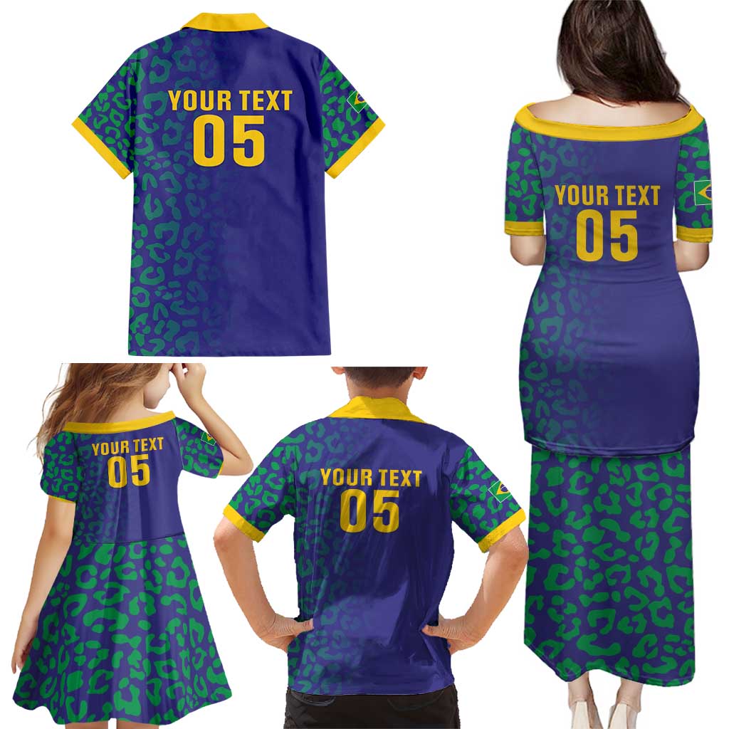 Custom Brazil Football Family Matching Puletasi and Hawaiian Shirt With Leopard Pattern