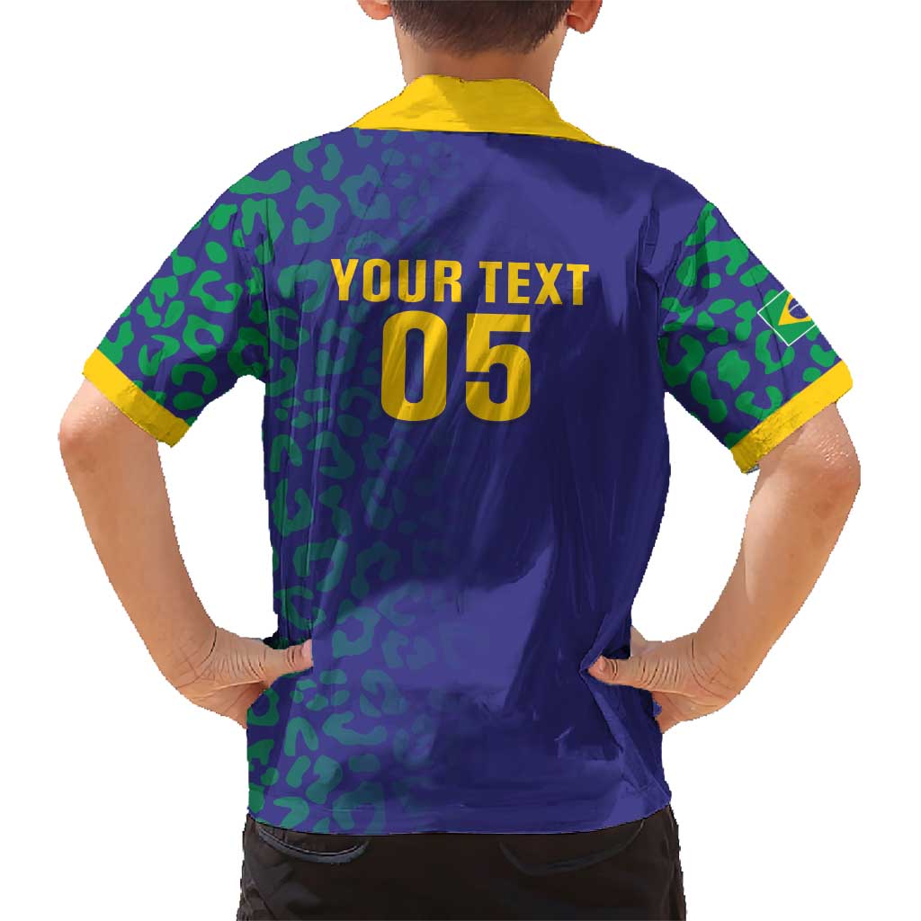 Custom Brazil Football Family Matching Short Sleeve Bodycon Dress and Hawaiian Shirt With Leopard Pattern