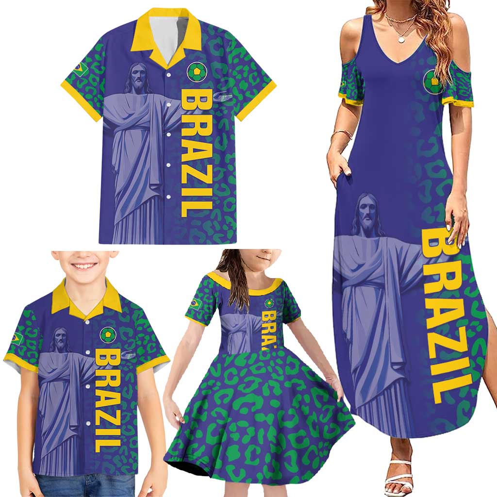 Custom Brazil Football Family Matching Summer Maxi Dress and Hawaiian Shirt With Leopard Pattern