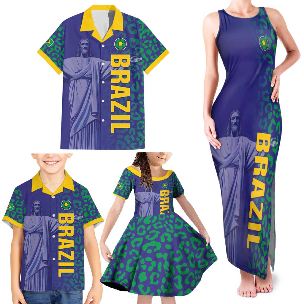 Custom Brazil Football Family Matching Tank Maxi Dress and Hawaiian Shirt With Leopard Pattern