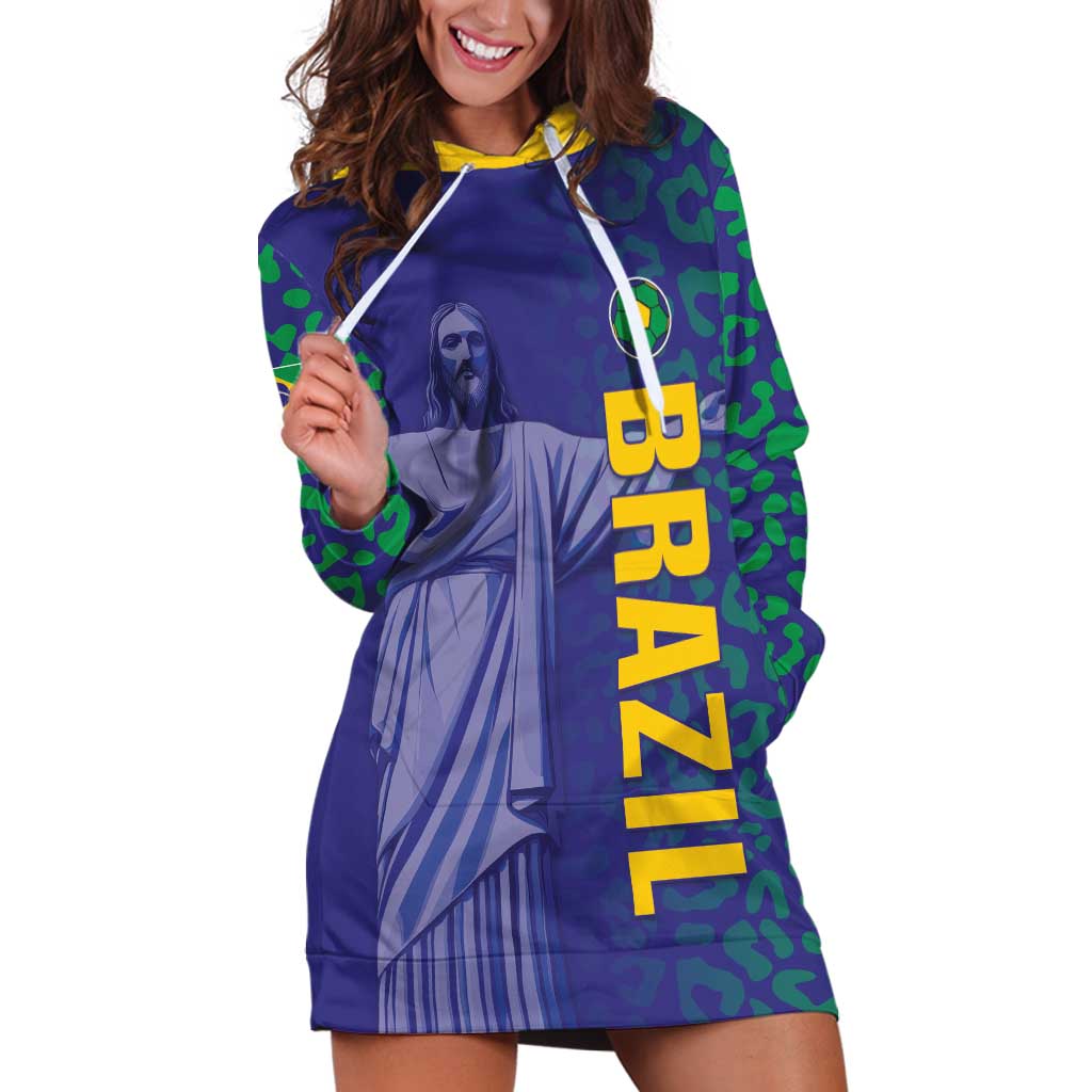 Custom Brazil Football Hoodie Dress With Leopard Pattern