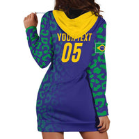 Custom Brazil Football Hoodie Dress With Leopard Pattern