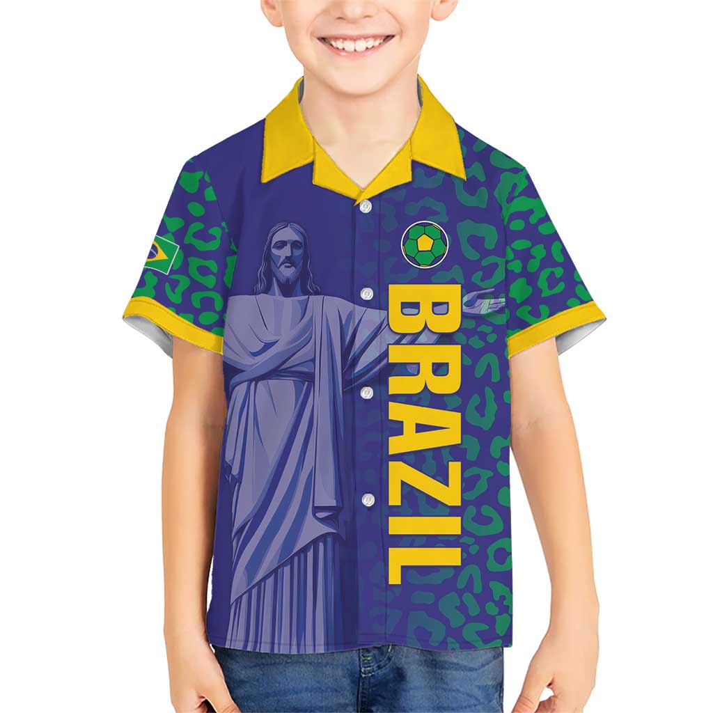 Custom Brazil Football Kid Hawaiian Shirt With Leopard Pattern