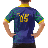 Custom Brazil Football Kid Hawaiian Shirt With Leopard Pattern