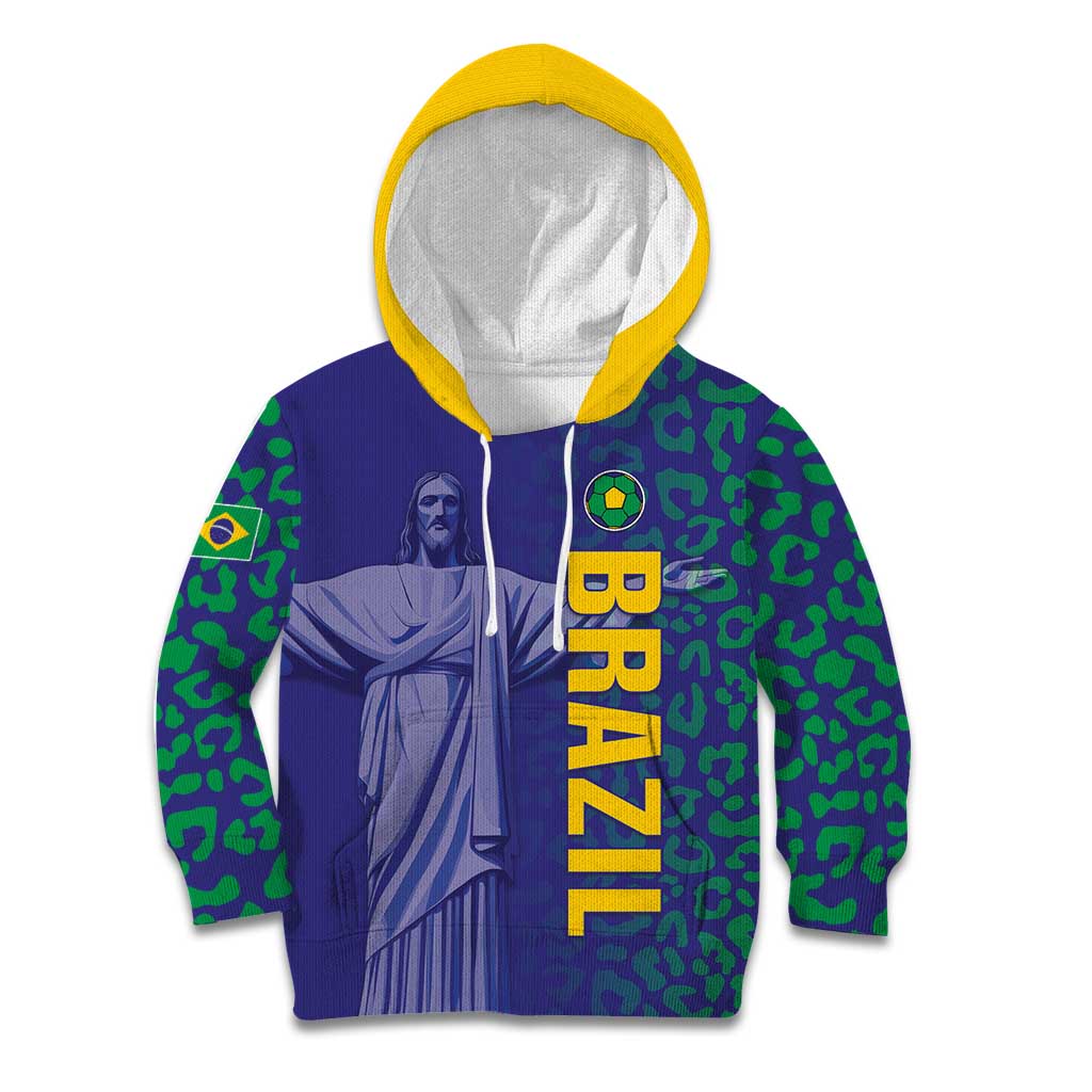 Custom Brazil Football Kid Hoodie With Leopard Pattern