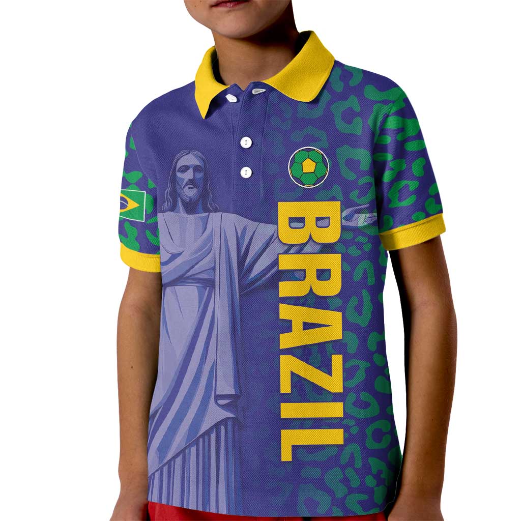 Custom Brazil Football Kid Polo Shirt With Leopard Pattern