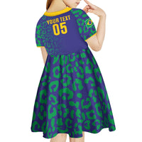 Custom Brazil Football Kid Short Sleeve Dress With Leopard Pattern