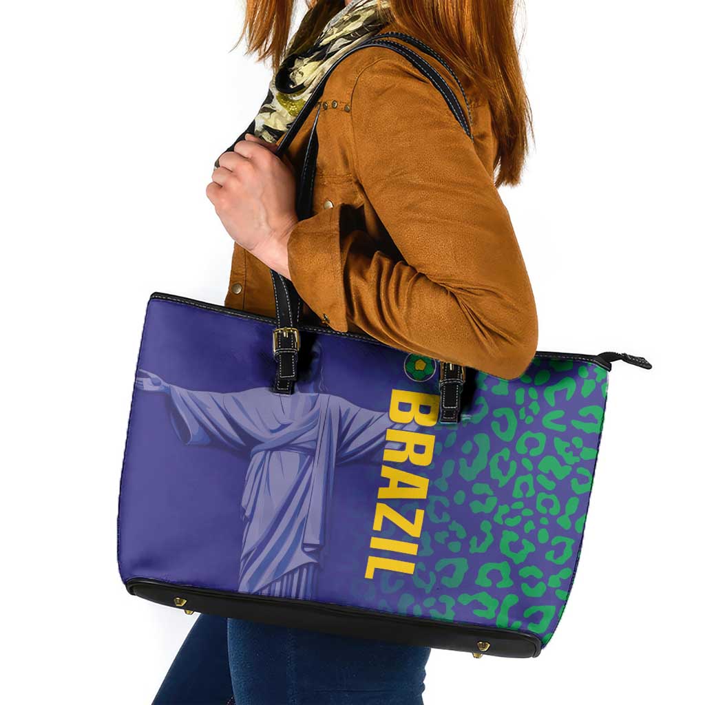 Brazil Football Leather Tote Bag With Leopard Pattern