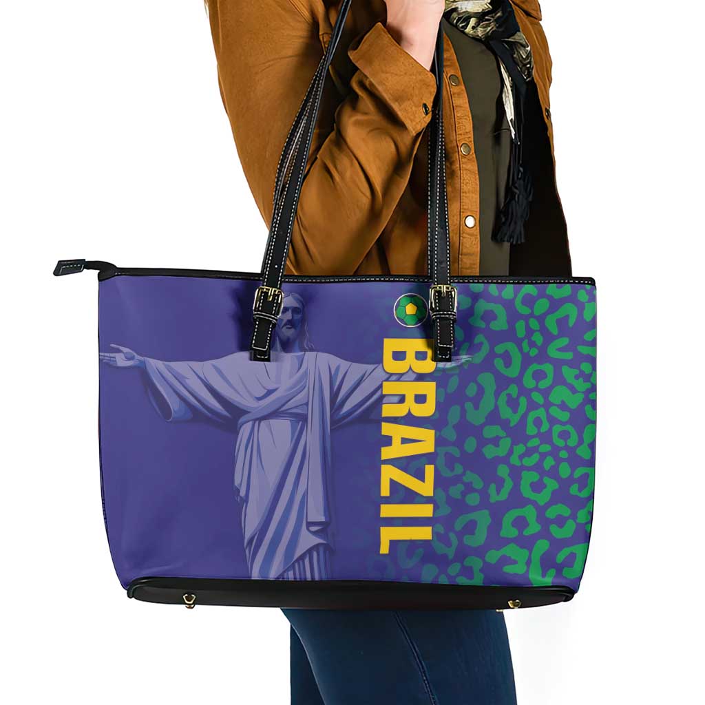 Brazil Football Leather Tote Bag With Leopard Pattern