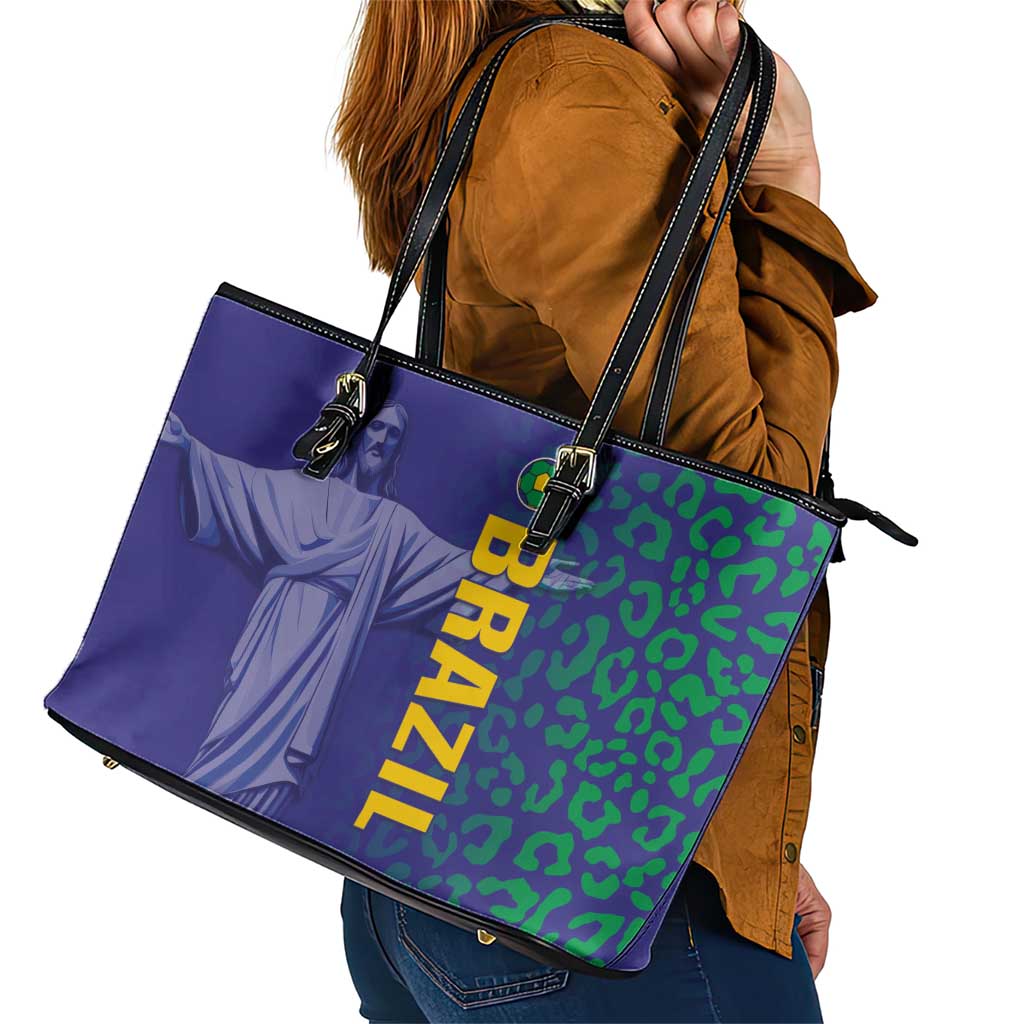 Brazil Football Leather Tote Bag With Leopard Pattern