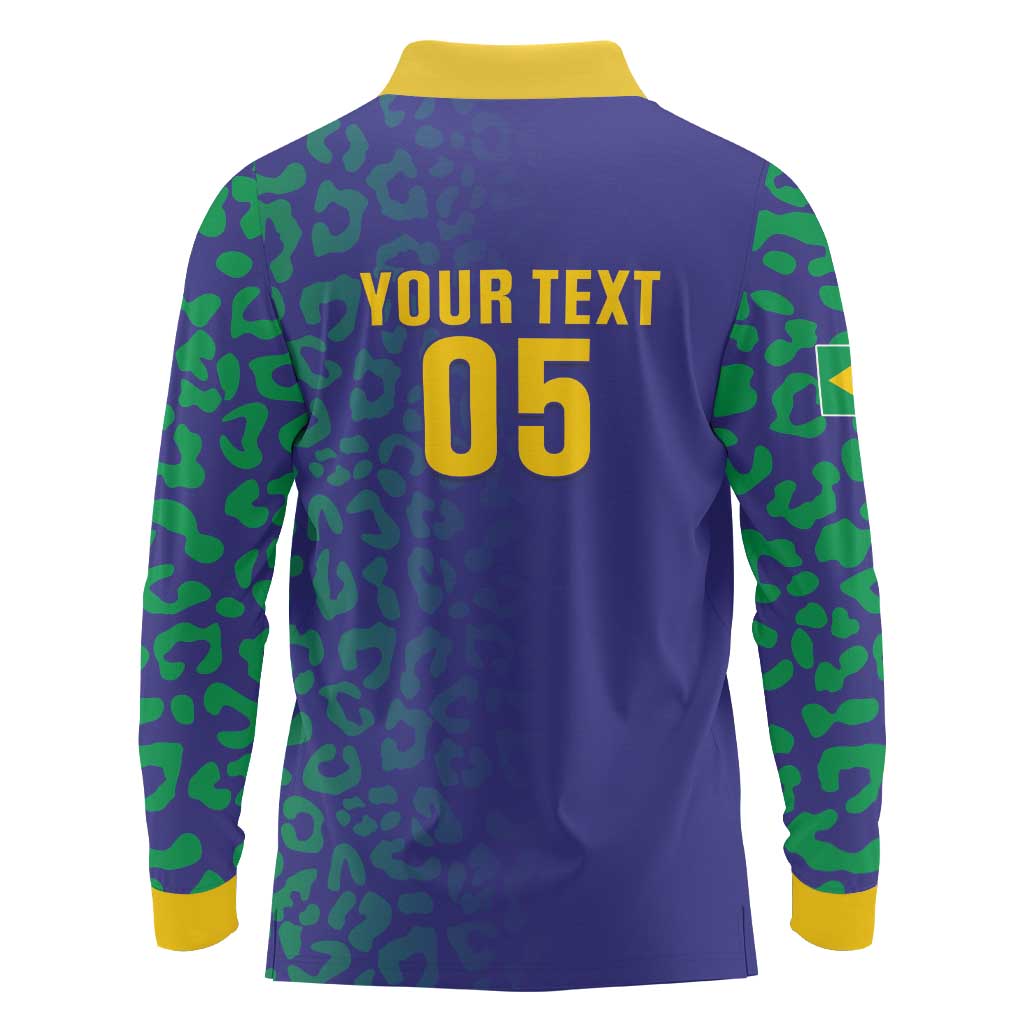 Custom Brazil Football Long Sleeve Polo Shirt With Leopard Pattern