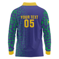 Custom Brazil Football Long Sleeve Polo Shirt With Leopard Pattern