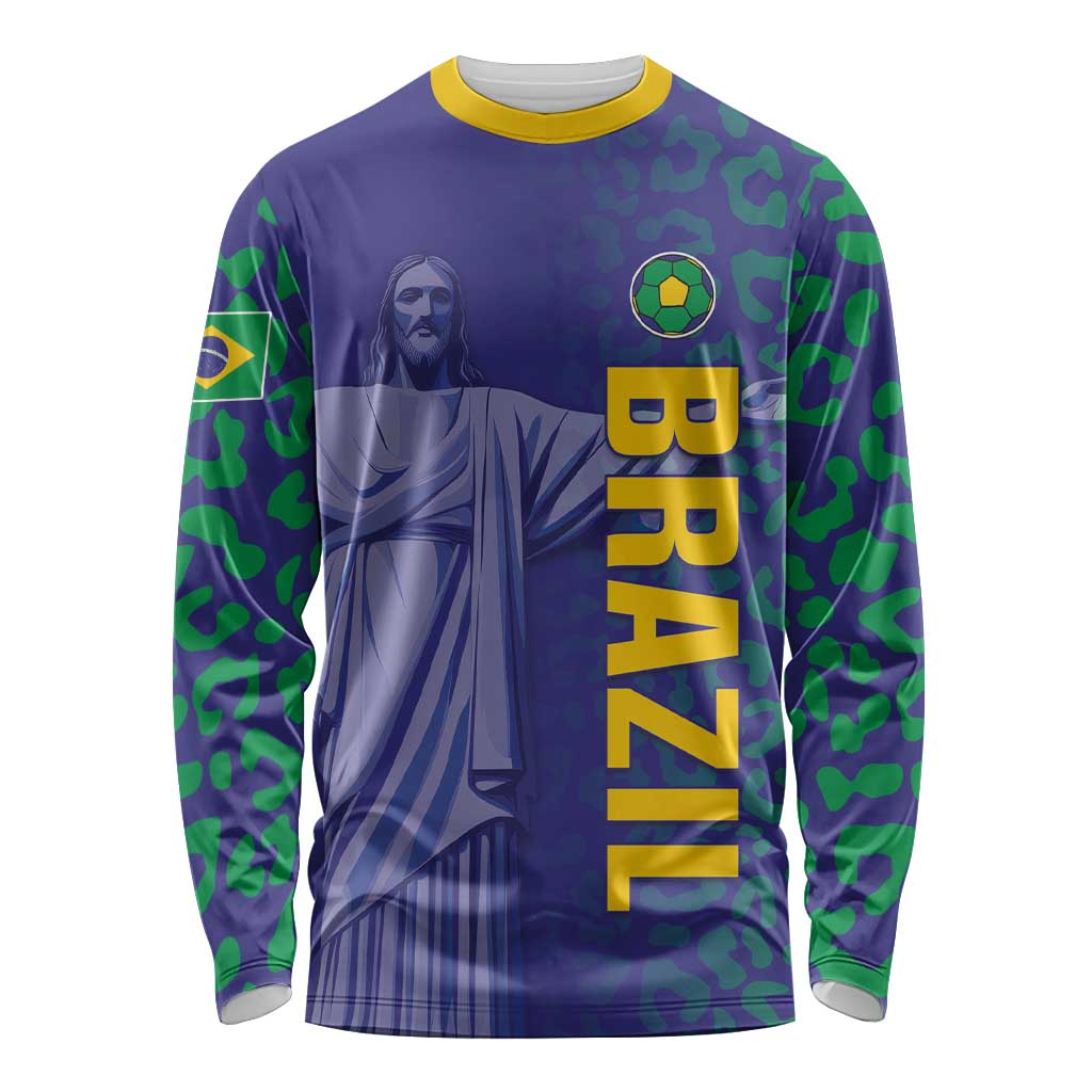 Custom Brazil Football Long Sleeve Shirt With Leopard Pattern
