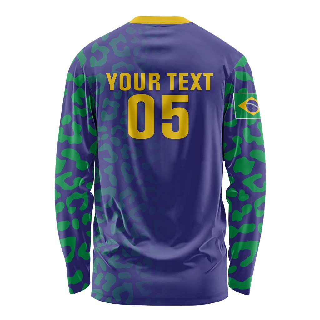 Custom Brazil Football Long Sleeve Shirt With Leopard Pattern