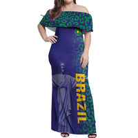 Custom Brazil Football Off Shoulder Maxi Dress With Leopard Pattern