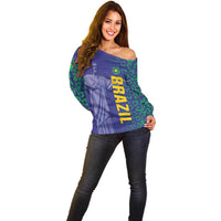 Custom Brazil Football Off Shoulder Sweater With Leopard Pattern