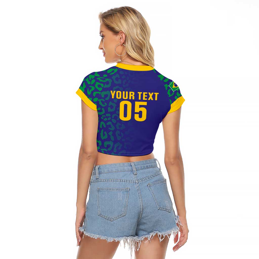 Custom Brazil Football Raglan Cropped T Shirt With Leopard Pattern