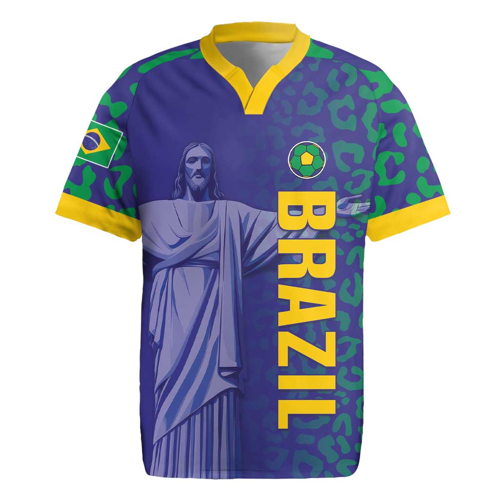 Custom Brazil Football Rugby Jersey With Leopard Pattern